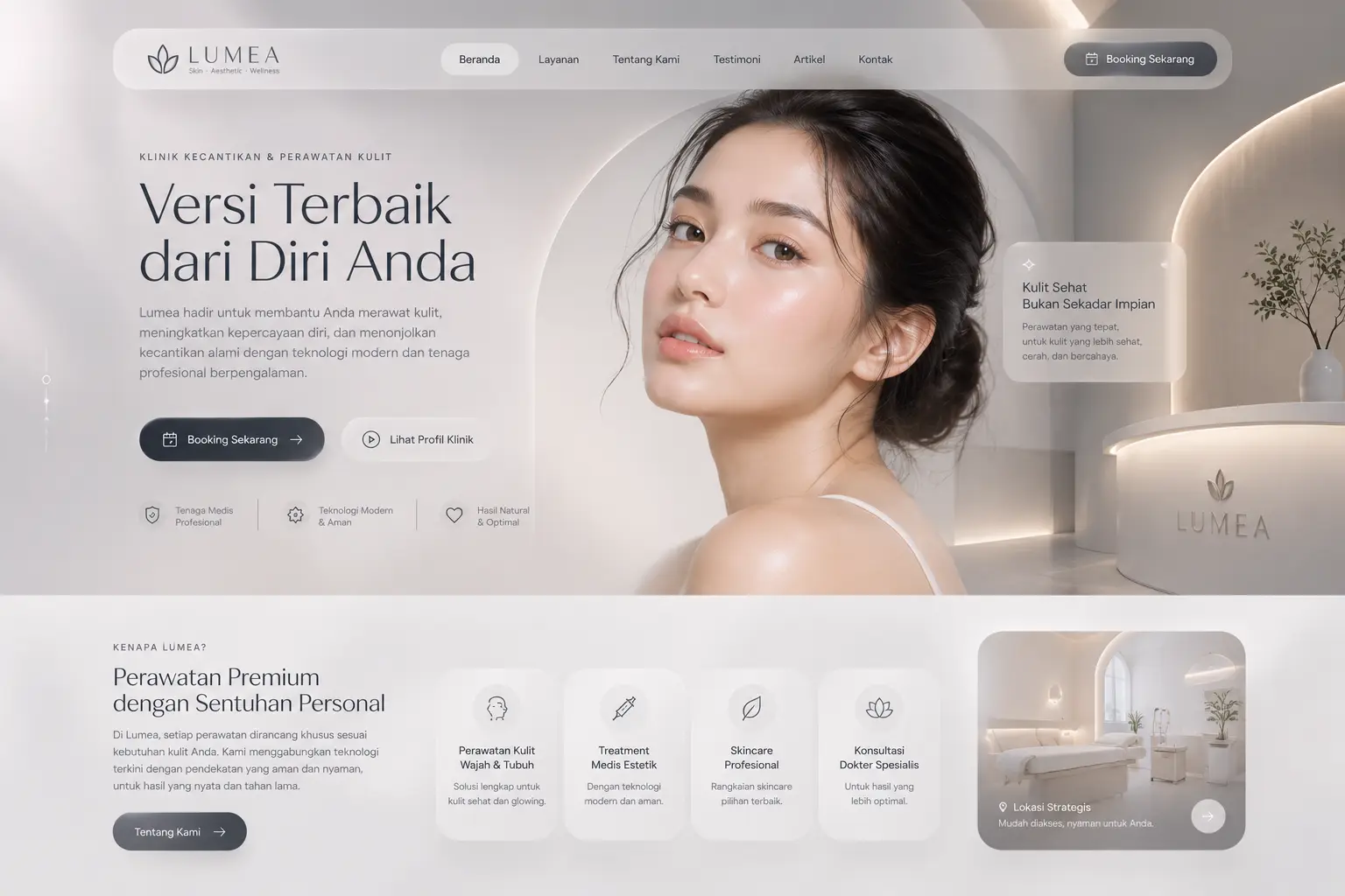 Contoh tampilan website Lumea Aesthetic untuk klinik kecantikan