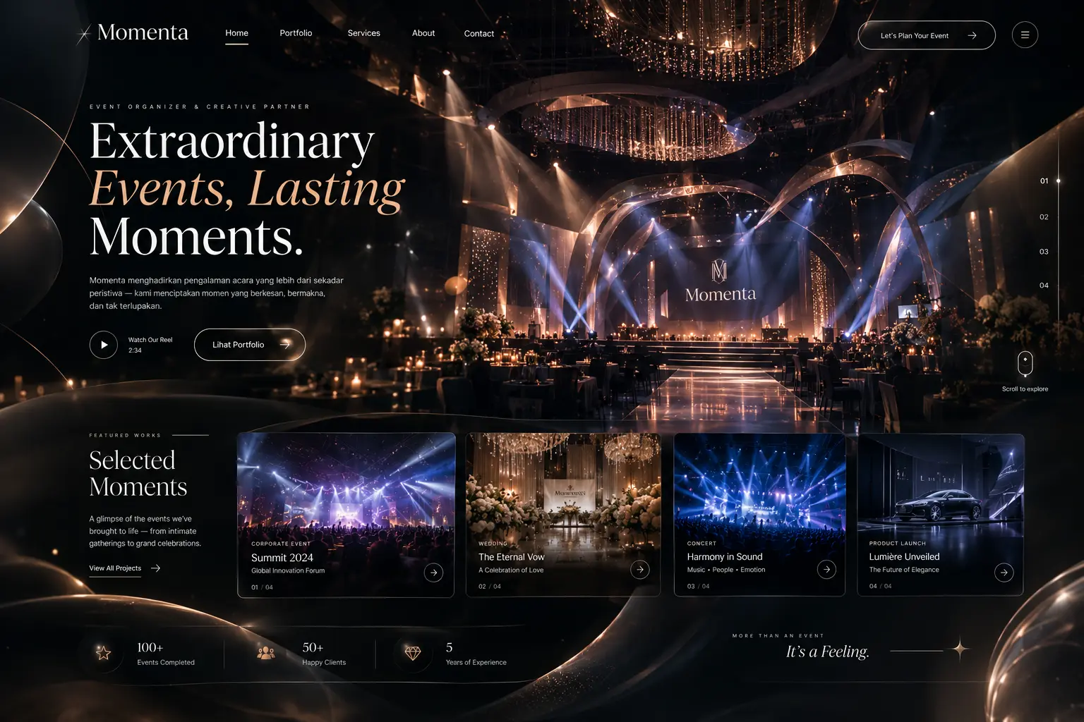 Tampilan website Momenta